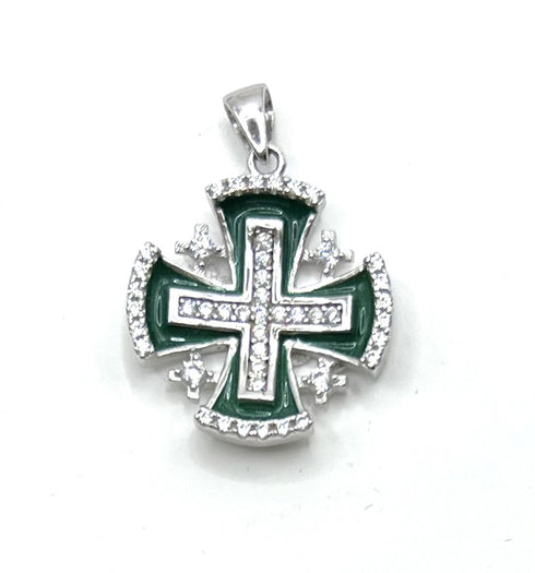 Sterling Silver Enamel Jerusalem Hollow Cross Pendant